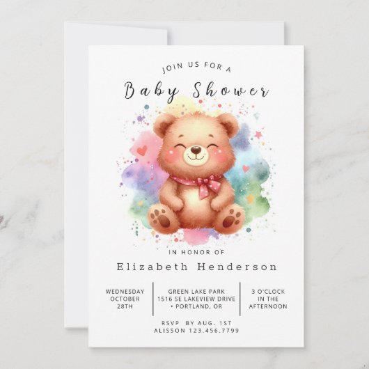 Invitation Happy Editable Bear Baby shower (Devant)