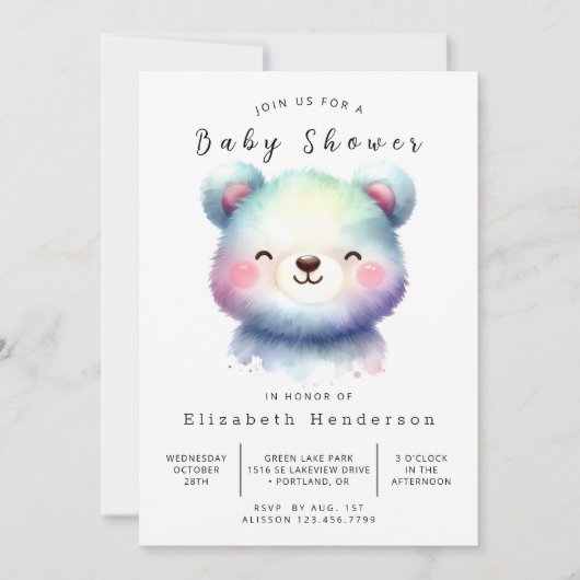 Invitation Happy Editable Bear Baby shower (Devant)