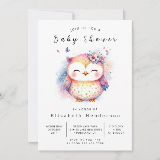 Invitation Happy Editable Owl Baby shower (Devant)