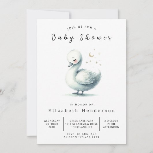 Invitation Happy Editable Swan Baby shower (Devant)
