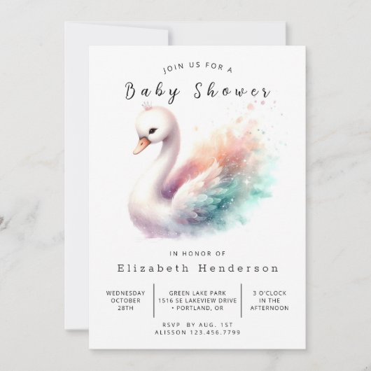 Invitation Happy Editable Swan Baby shower (Devant)