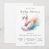 Invitation Happy Editable Swan Baby shower (Devant / Derrière)