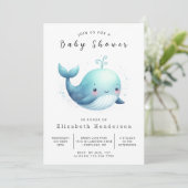 Invitation Happy Editable Whale Baby shower (Debout devant)