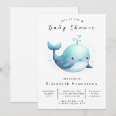Invitation Happy Editable Whale Baby shower (Devant / Derrière)