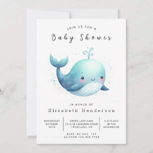Invitation Happy Editable Whale Baby shower