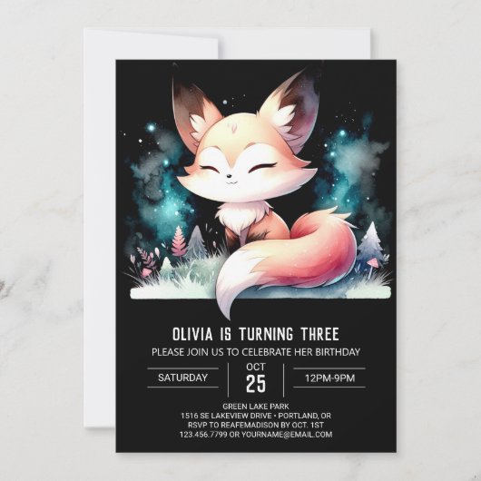 Invitation Happy Enchanted Fox Anniversaire numérique (Devant)