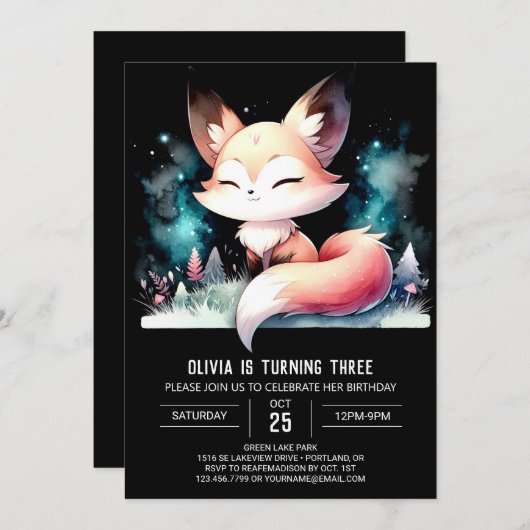 Invitation Happy Enchanted Fox Anniversaire numérique (Devant / Derrière)