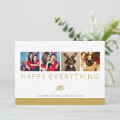 Invitation Happy Everything Holiday Four Photo Gold Foliage (Debout devant)