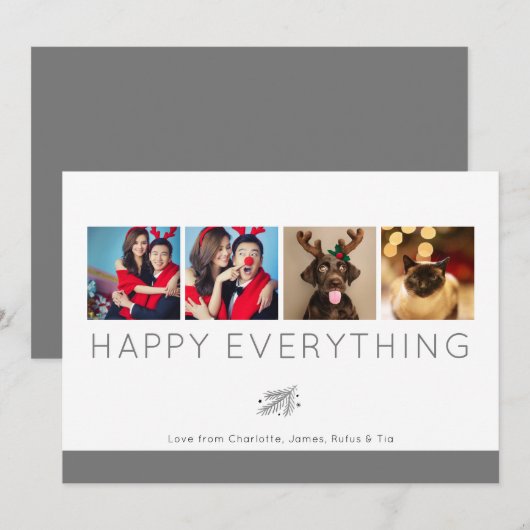 Invitation Happy Everything Holiday Photo Grey Foliage Card (Devant / Derrière)