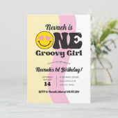 Invitation Happy Face One Super Girl 1er Anniversaire Invitat (Debout devant)