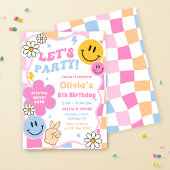 Invitation Happy Face Smile Super À damiers fête d'anniversai