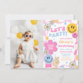 Invitation Happy Face Smile Super À damiers photo d'anniversa (Devant)