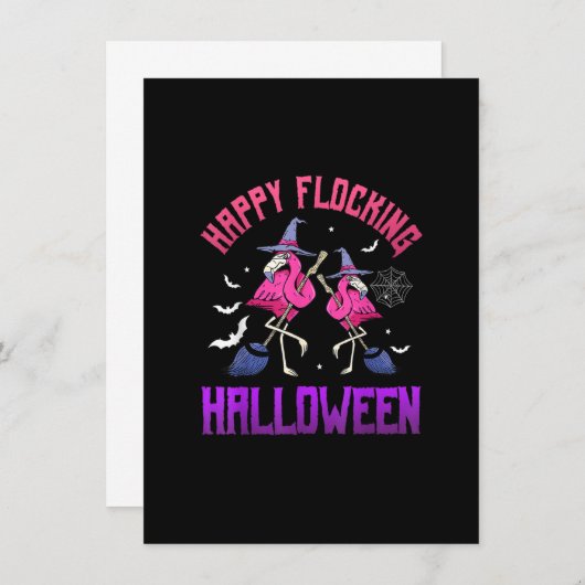 Invitation Happy Flocking Halloween Funny Flamant rose rose s (Devant / Derrière)