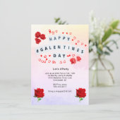 Invitation Happy Galentine's Day Hashtag Fêtons Rose rouge (Debout devant)