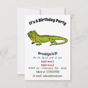 Invitation Happy green iguana cartoon
