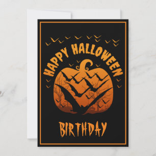INVITATION HAPPY HALLOWEEN ANNIVERSAIRE CITROUILLE BATS PERSO