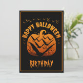 INVITATION HAPPY HALLOWEEN ANNIVERSAIRE CITROUILLE BATS PERSO (Debout devant)