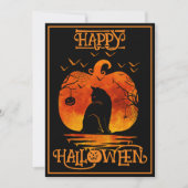 Invitation Happy Halloween Black Cat Spider Bats (Devant)