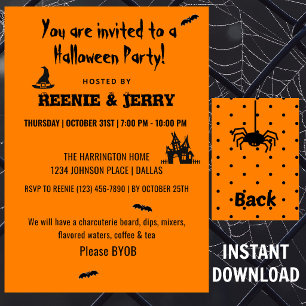 Invitation Happy Halloween Black & Orange Halloween Party