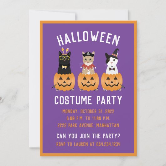 Invitation Happy Halloween Cats Jack-o'-lantern (Devant)