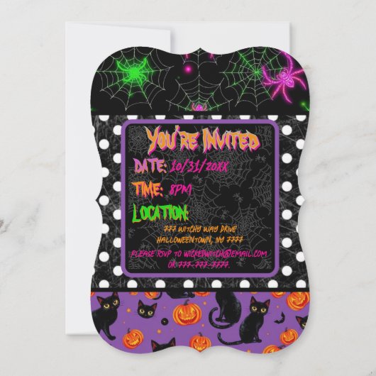 Invitation Happy Halloween Chat noir et Spiderweb (Dos)