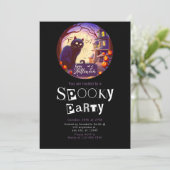 Invitation Happy Halloween Chat noir Haunted Maison Halloween (Debout devant)