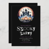 Invitation Happy Halloween Haunted House Pleine lune Hallowee (Devant / Derrière)
