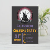 Invitation Happy Halloween Haunted Maison Lune Black Hallowee (Debout devant)