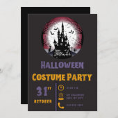 Invitation Happy Halloween Haunted Maison Lune Black Hallowee (Devant / Derrière)