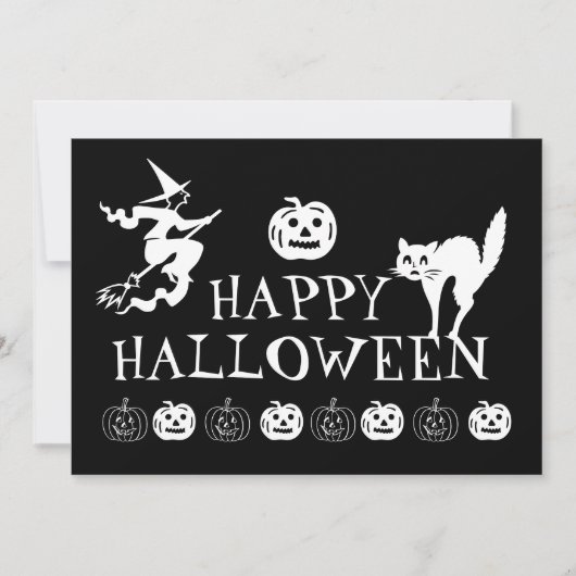 Invitation Happy Halloween noir blanc éffrayant mignon (Devant)