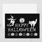 Invitation Happy Halloween noir blanc éffrayant mignon (Devant / Derrière)