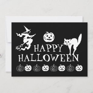 Invitation Happy Halloween noir blanc éffrayant mignon