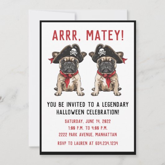 Invitation Happy Halloween Pirate French Bulldog (Devant)