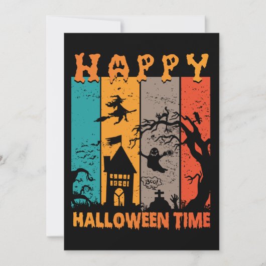 Invitation Happy Halloween Time Retro Witch House Ghost Grave (Devant)
