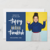 Invitation Happy Hanoukka Candles Blue Holidays photo (Devant)