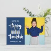 Invitation Happy Hanoukka Candles Blue Holidays photo (Debout devant)