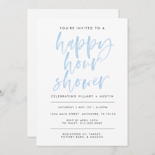 INVITATION HAPPY HOUR FÊTE DES MARIÉES - LT BLUE (Devant / Derrière)