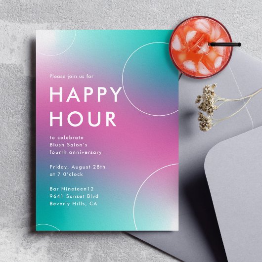 Invitation Happy Hour Gradient Moderne (Aqua)