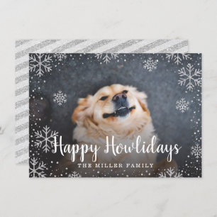 Invitation Happy Howlidays Silver Snowflakes Pet Photo