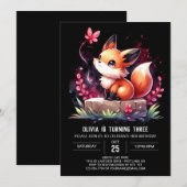 Invitation Happy Little Fox Anniversaire numérique (Devant / Derrière)