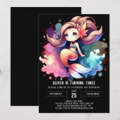 Invitation Happy Little Mermaid Birthday (Devant / Derrière)