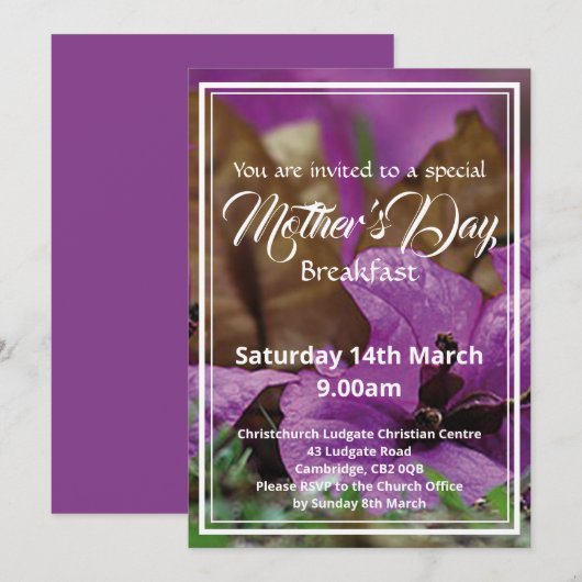 Invitation HAPPY MÈRE'S DAY Breakfast Event Floral (Devant / Derrière)