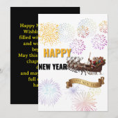 Invitation Happy New Year 2026 – Fireworks & Santa Sleigh Gre (Devant / Derrière)