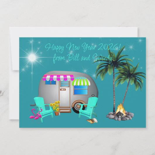 Invitation Happy New Year Camping Greeting Card (Devant)