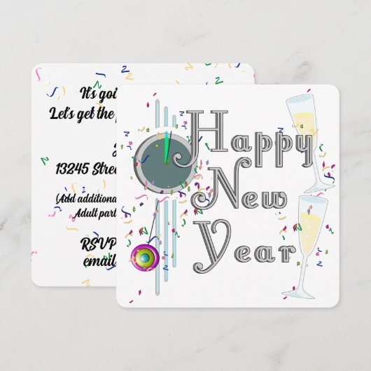 Invitation HAPPY NEW YEAR! Champagne Countdown (Devant / Derrière)