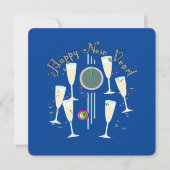 Invitation Happy New Year - Champagne Glasses and Clock (Devant)