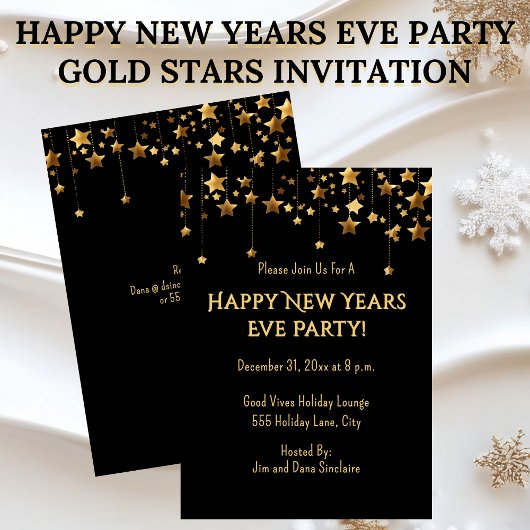 Invitation Happy New Years Eve Party Gold Stars