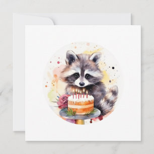 Invitation Happy Raccoon avec gâteau d'anniversaire