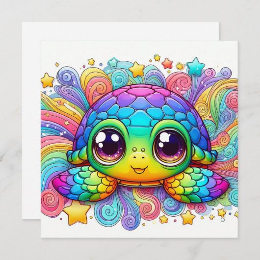 Invitation Happy rainbow turtle card (Devant / Derrière)