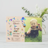 Invitation Happy Sloth Birthday Party Cupcakes & Presents (Debout devant)